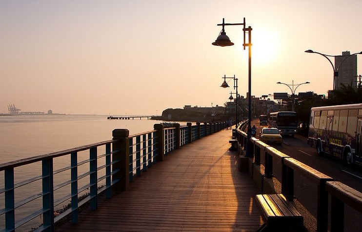 A sunset over the path to the wharf